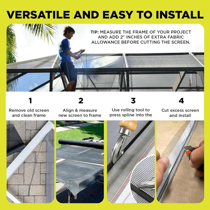 DOCAZOO DOCA 72 in x 100 ft Window Screen Mesh - Window Screen Replacement, Fiberglass Mesh Roll for Window, Patio Screen, Porch Screen, or Door - Charcoal - Image 2